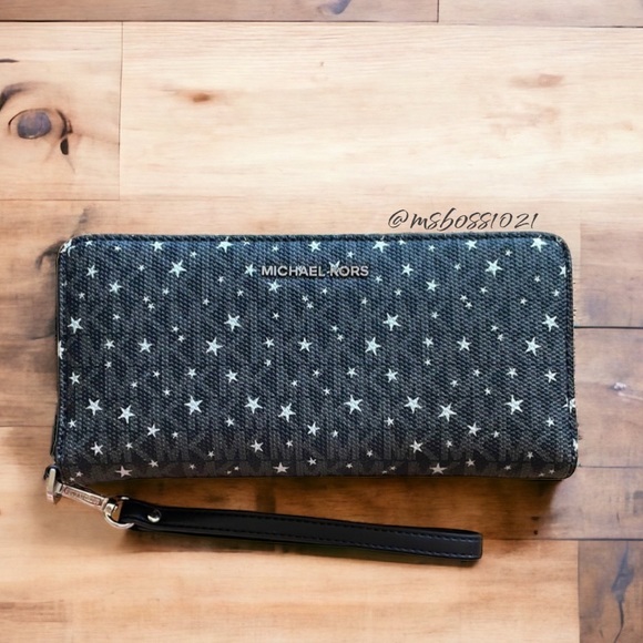 Michael Kors Handbags - Last one!! Michael Kors Black Silver Tone Zip Around Wristlet Wallet BRAND NEW